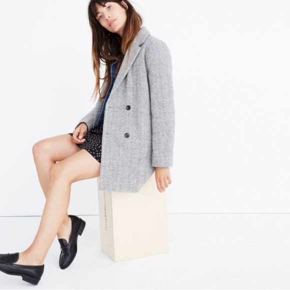 MADEWELL Herringbone Blazer Coat Heather Pewter Boyfriend Fit Size Large - Picture 2 of 7